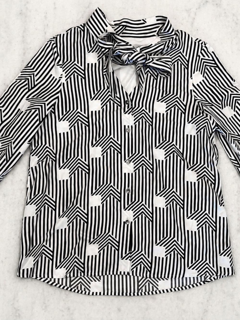 Jaeger Navy & White Striped Tie-Neck Blouse NWT
